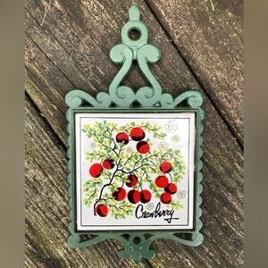 Vintage Cranberry Tile Green Painted Cast Iron Trivet! (Made in Taiwan)